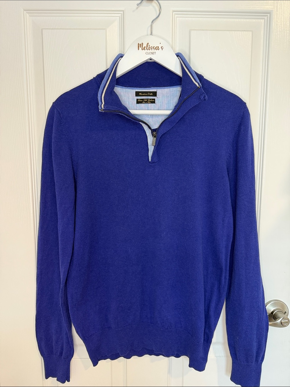 Massimo Dutti Blue Quarter Zip Sweater Cotton Silk Cashmere Blend Men’s S